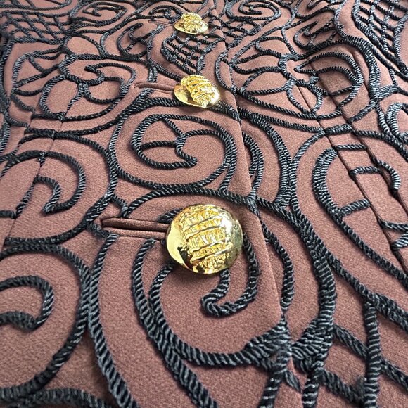 Vintage Gai Mattiolo Couture Embroidered Jacket Brown Gold Buttons Made in Italy - Picture 6 of 11
